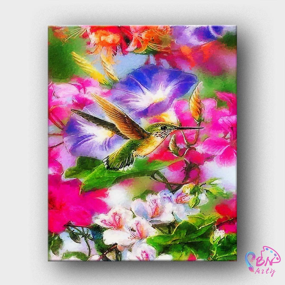 Paint By Numbers -Flowers and Hummingbirds