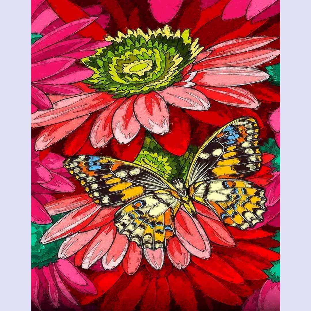 Paint By Numbers -Flowers and Butterfly