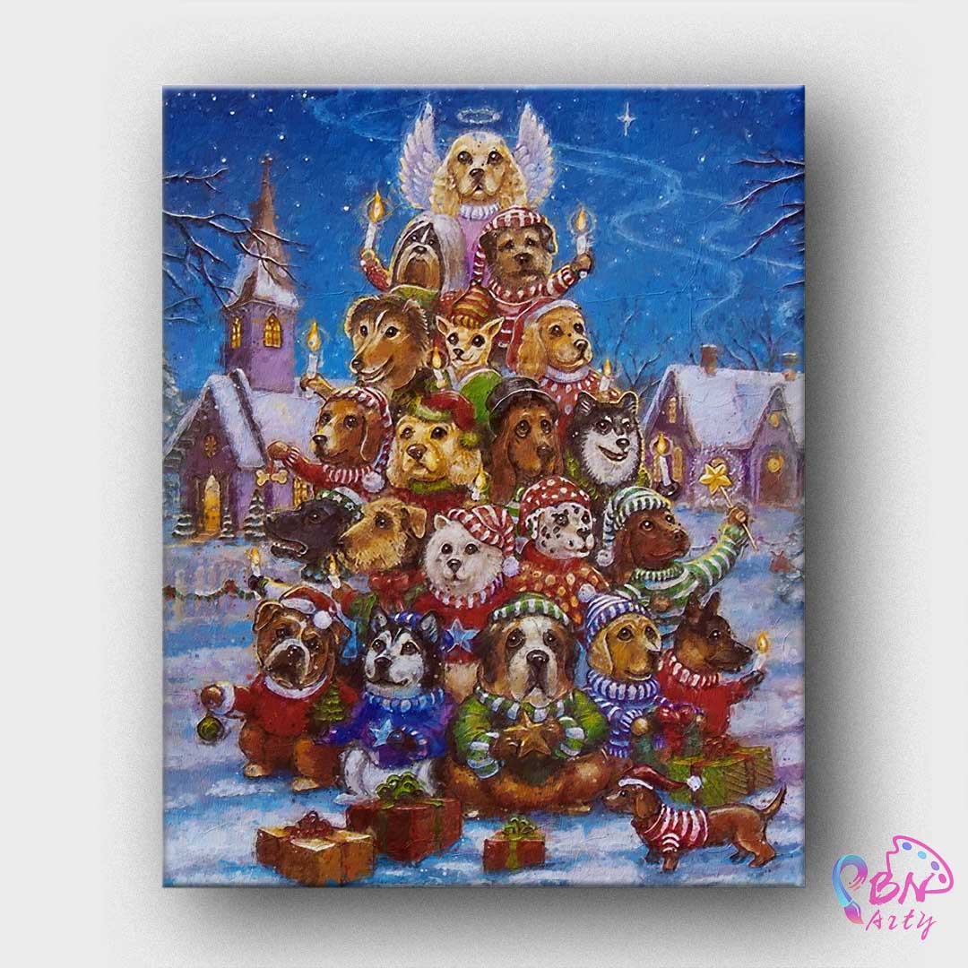 Paint By Numbers -Dogs Christmas Tree